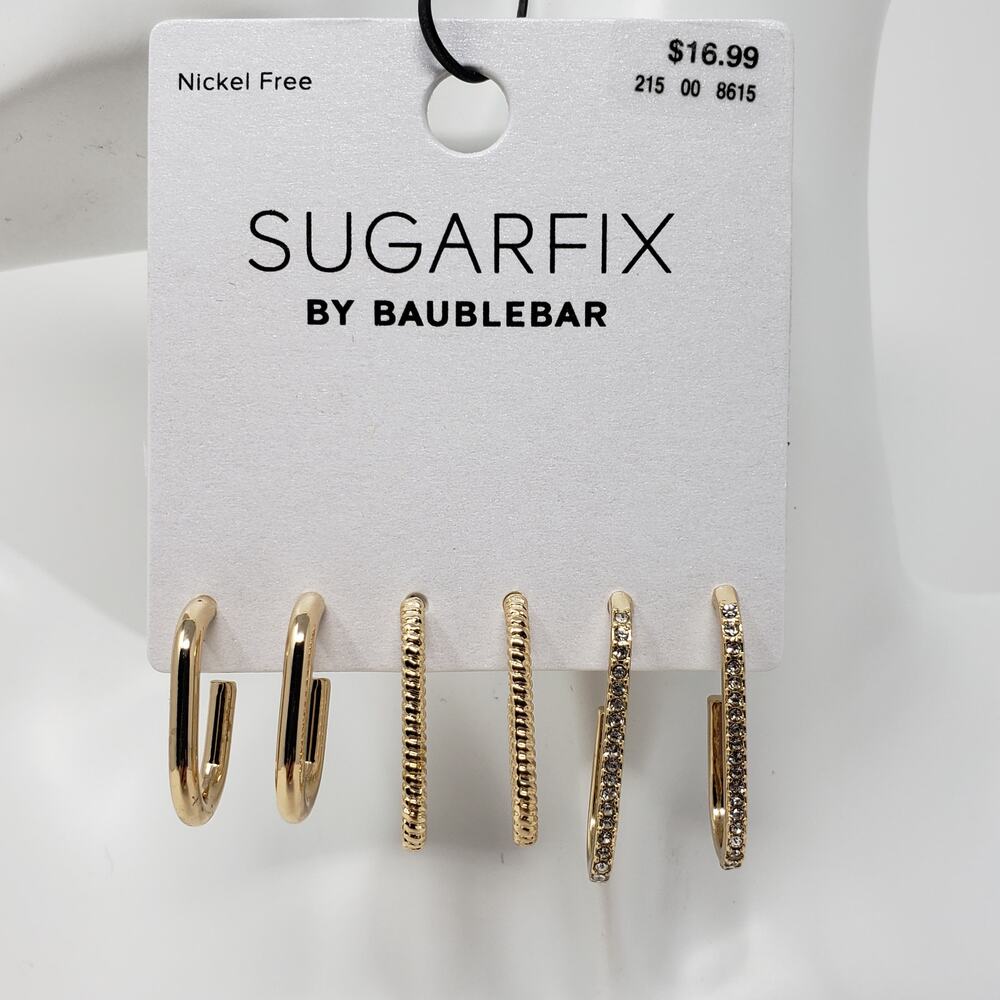 NWT Sugarfix by Baublebar Gold-Tone 3 Pack Oblong Hoop Post Earring Set Women's
